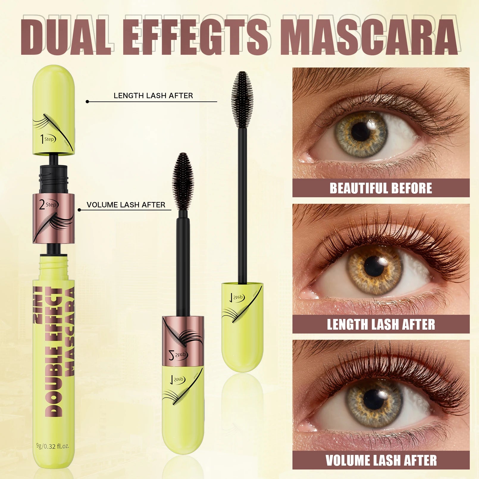 Hello Kiss Brown Waterproof Mascara – Dual Brush Clump-Free
