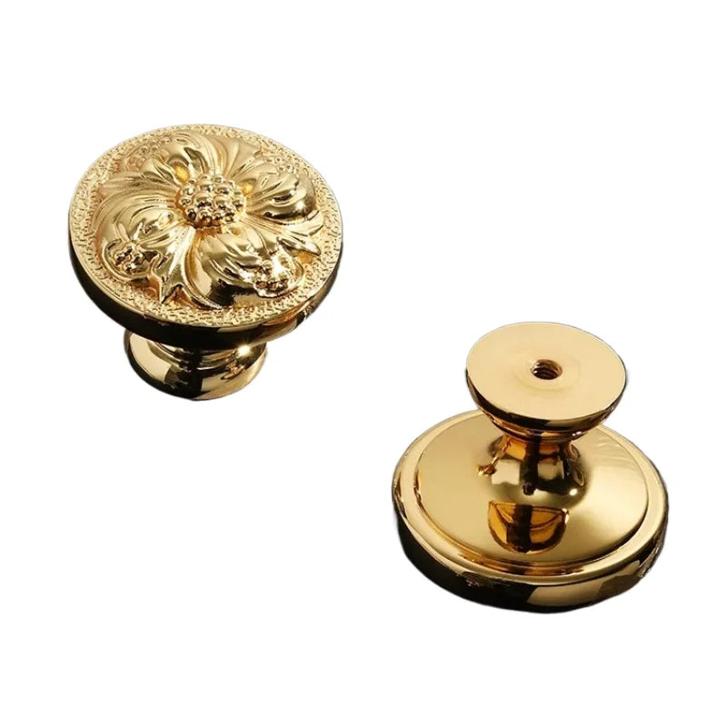 Brass Furniture Genuine Gold Plated Handle Cabinet Door Handle Drawer Light Luxury French European Gold High-end Single Hole Oasis Select