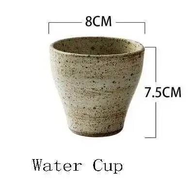 Retro Handmade Stoneware Rice Soup Bowl Tea Cup Round Steak Salad Dinner Plate Dishes Home Dining Dish Japanese Tableware Set Oasis Select Water Cup
