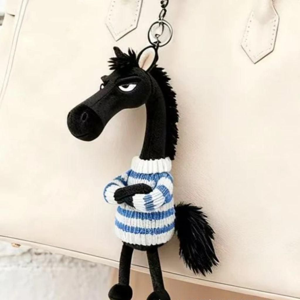 Black Plush Horse Keychain Backpack Pendant Decoration Year of The Horse New Year's Gifts for Boys and Girls 1pcs Oasis Select Blue White