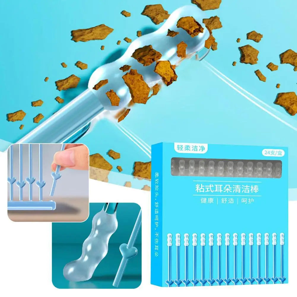 24Pcs/Box Silicone EarWax Remover Sticky Ear Picks Disposable Adhesive Earpick S/L Reusable Ear Cleaner for Kids & Adults Oasis Select