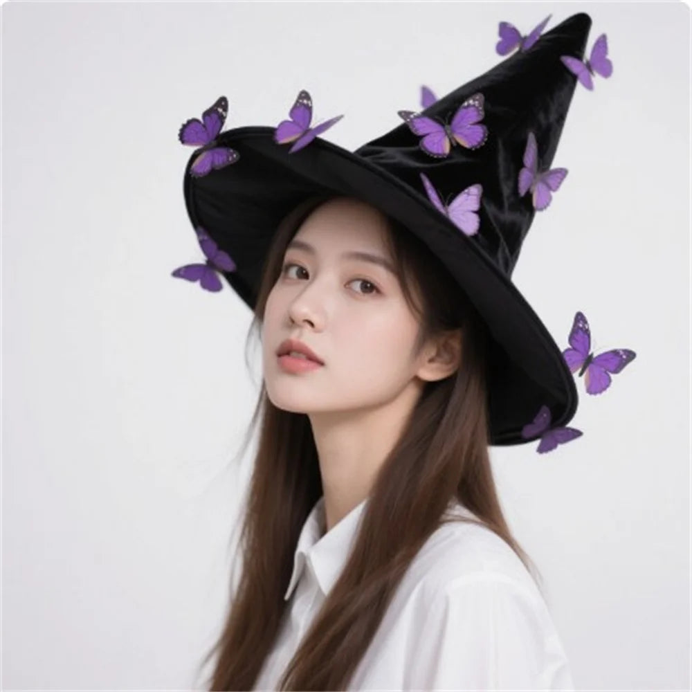 Halloween Witch Hat Butterfly Mesh Folds Hats Masquerade Party for Kids Adult Women Men Cosplay Props Costume Accessories Oasis Select
