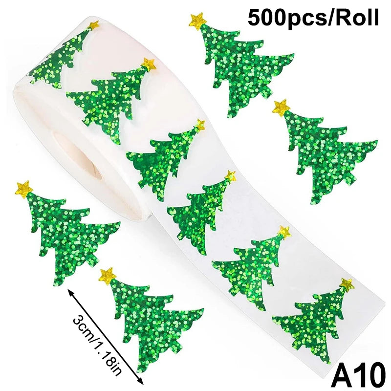 200-500pcs Christmas Stickers Christmas Tree Santa Hat Self-Adhesive Gift Tags PVC Gift Wrapping Seals Decals Party Decorations Oasis Select onesize A10