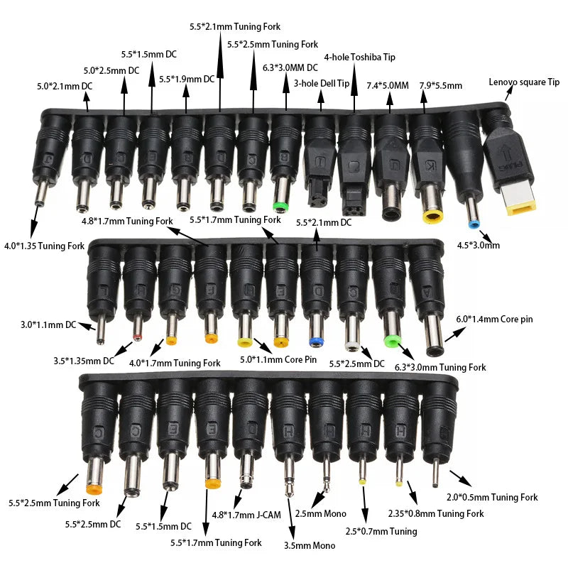 34PCS 8PCS Universal DC AC 5.5mmx2.1mm Power Adapter Tips Connector Kits for Lenovo Thinkpad Laptop Power Supply Plug Jack Sets Oasis Select 34PCS