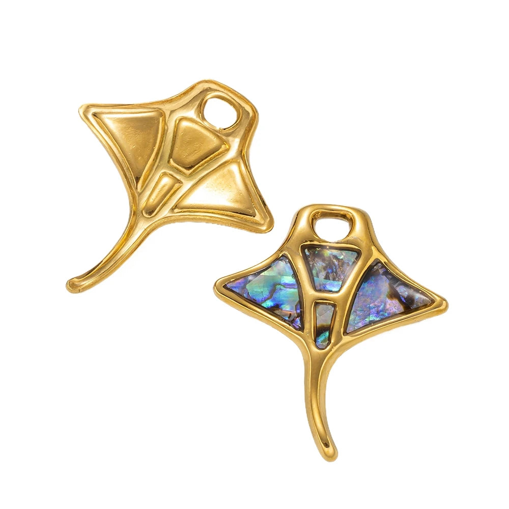 2PCs Ocean Series 304 Stainless Steel & Shell Charms For DIY Jewelry Making Gold Color Sea Turtle Animal Conch Pendant Necklace Oasis Select