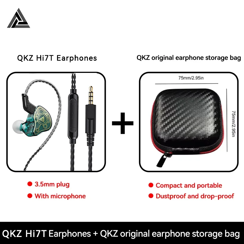 Original QKZ Hi7T In-ear Earphones Professional Dynamic Driver HiFi Acoustios Mointor Music Game Headset 3.5MM AUX With MIC Oasis Select Green With Bag