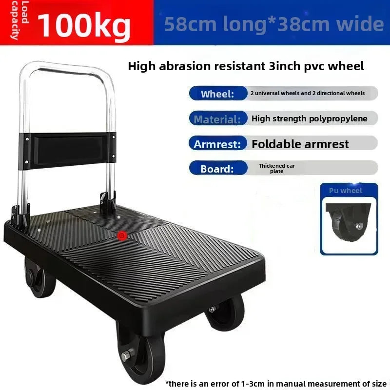 Trolley Folding Pull Goods Small Pull Truck Warehouse Trailer Portable Four Wheel Silent Handling Flat Truck Oasis Select Type 58B