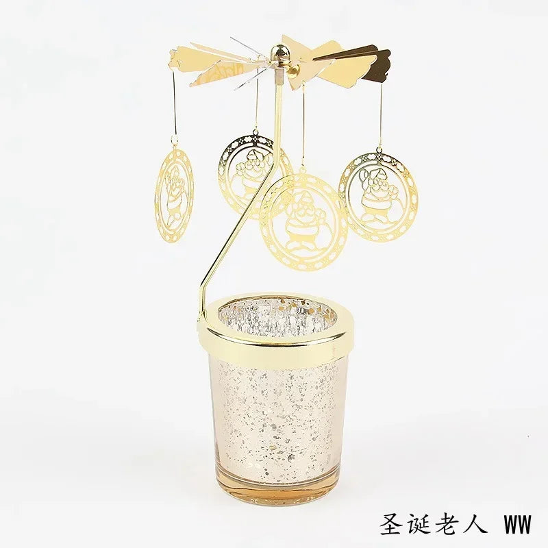Gold Romantic Rotating Candlesticks Home Christmas Party Decoration Snowman Rotation Spinning Carrousel Tea Light Candle Holder Oasis Select WW