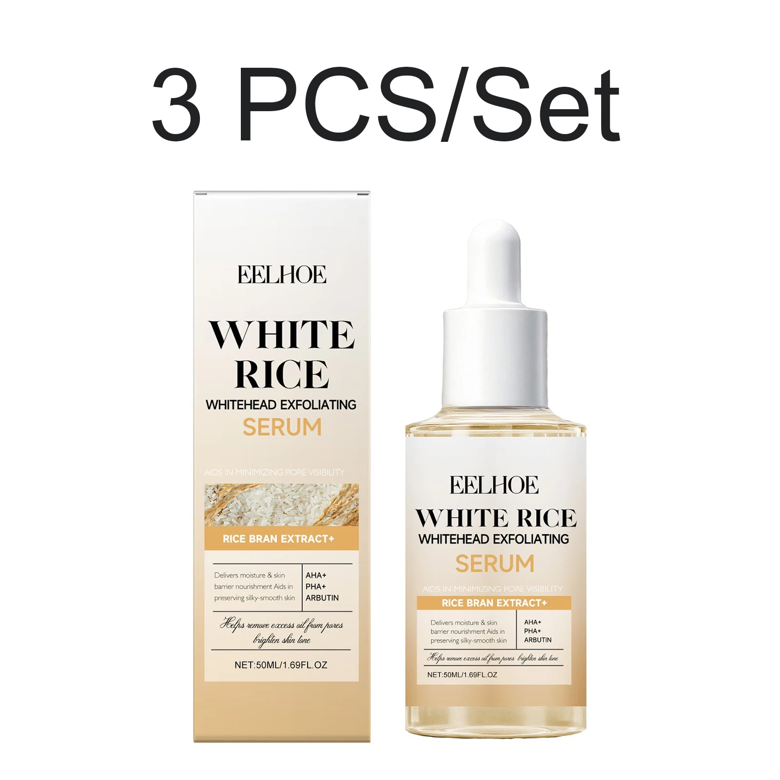Rice Exfoliating Serum AHA PHA Arbutin Gentle Exfoliation Brightening Smooth Skin Pore Care Dead Skin Remover Daily Use 50ml Oasis Select 3 PCS