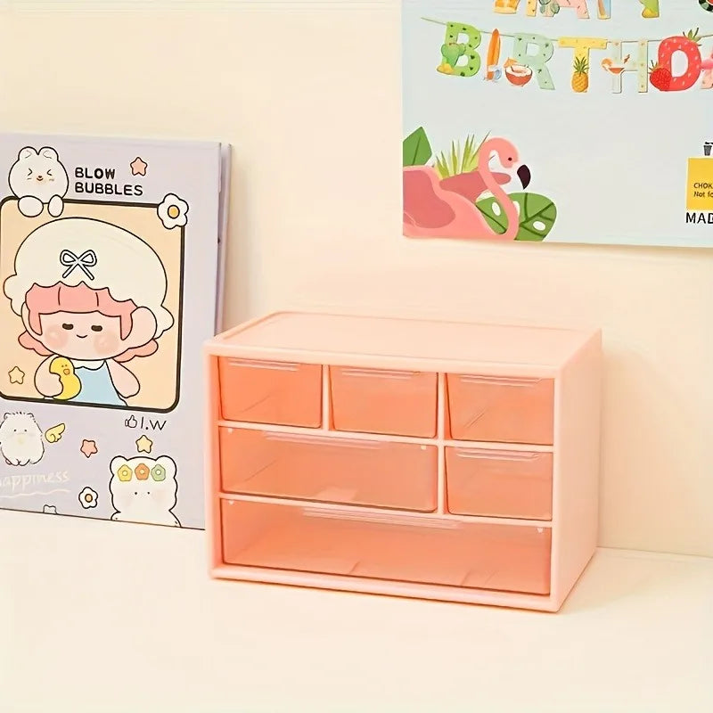 Six-compartment Drawer Storage Box, Drawer Bead Small Jewelry Storage Box, Plastic Storage Box, Convenient and Lightweight Oasis Select Pink