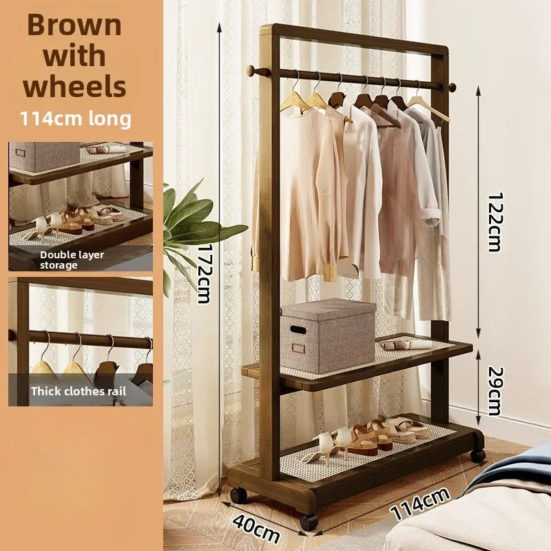 Multi-functional Coat rack Floor-to-ceiling hanger Bedroom home hanger Indoor room clothes drying rack removable Oasis Select Walnut-114-A