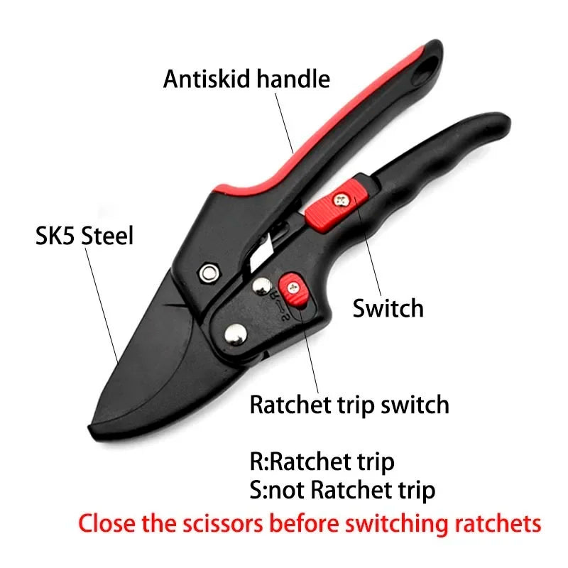 Adjustable Ratchet Skip Garden Pruning Shear SK5 Steel Cutter Labor-saving Gardening Plant Scissor Branch Pruner Trimmer Tools Oasis Select