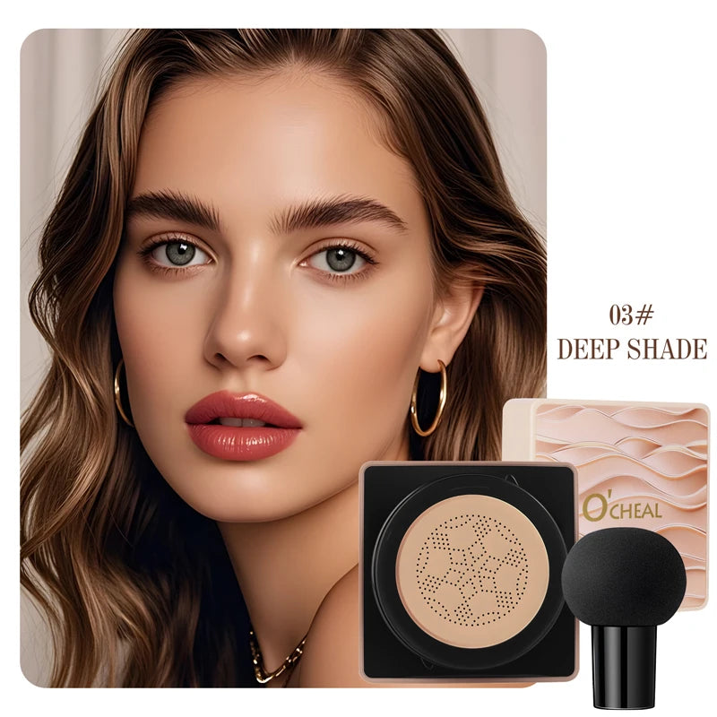 O'CHEAL Mushroom Cushion CC Cream Face Airy Coverage Long-lasting Moisturizing Waterproof Oil Control Concealer BB Cream Makeup Oasis Select 03 Deep Shade 1 20g