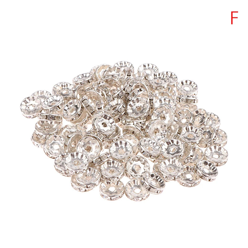 100pcs 5/7/10mm Rondelle Disc 316 Stainless Steel Crystal Spacer Beads With Rhinestone For Jewelry Making DIY Bracelet Oasis Select sliver-10mm