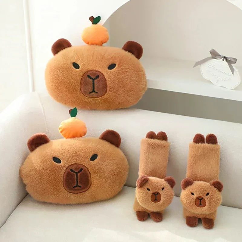 Car Headrest Neck Pillow Capybara Plush Shoulder Protection Cute Tissue Box Kawaii Car Decoration Of Car Supplies Plushie Gift Oasis Select