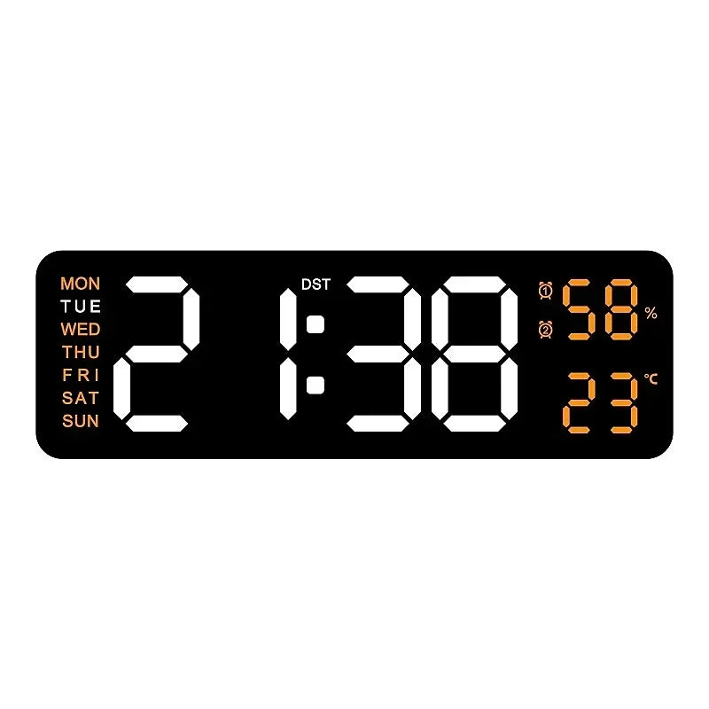 9 Inch Large Digital Wall Clock with Temperature Humidity Display,Auto Dimmer,USB Powered,12/24H LED Alarm Clock for Home Office Oasis Select ABO 9 inch