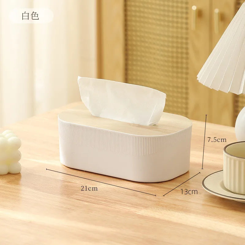 Nordic Minimalist Tissue Box Bamboo Lid Arch Napkin Dispenser Large Facial Paper Holder for Bathroom Bedroom Home Decor Oasis Select White