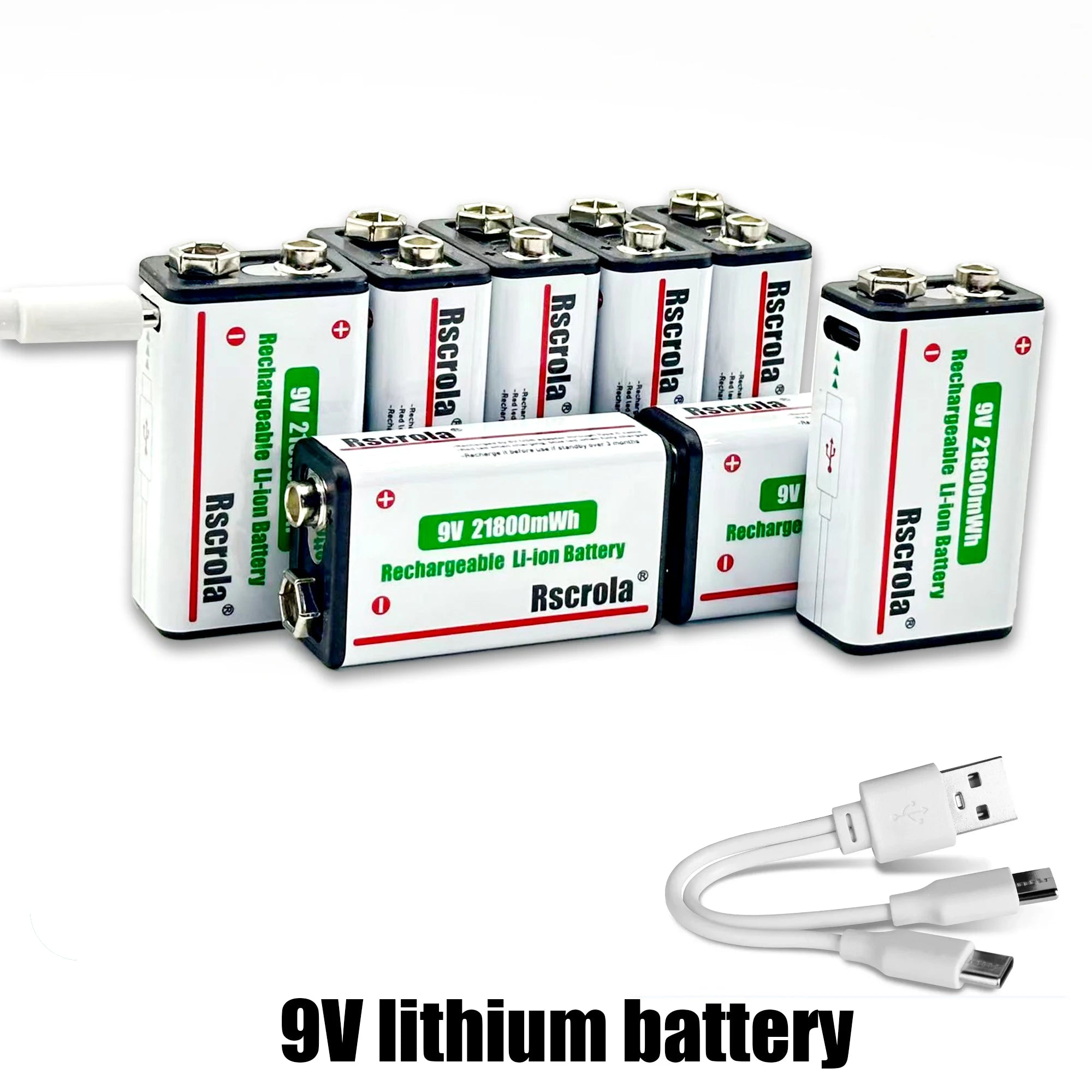 Long-Lasting 9V Lithium ion Rechargeable Battery 21800mWh High Capacity for Guitar Microphone Smoke Detector Pedal with Cable Oasis Select