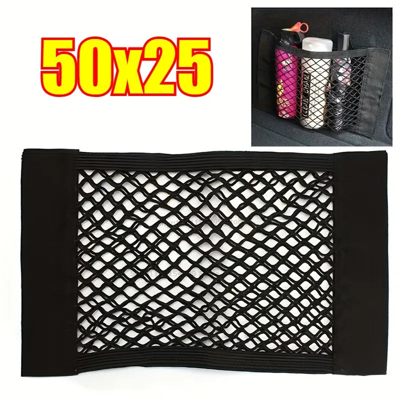 Car Back Rear Trunk Organizer Net Mesh Seat Elastic String Magic Sticker Universal Storage Bag Pocket Auto Put Paper Stowing Oasis Select 50x25