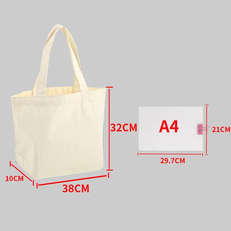 Reusable Foldable Shoulder Handbag Eco-Friendly Women Ladies Large Cotton Fabric Canvas Tote Bag For Market Shopping Bags Blank Oasis Select Beige-38x32x10cm