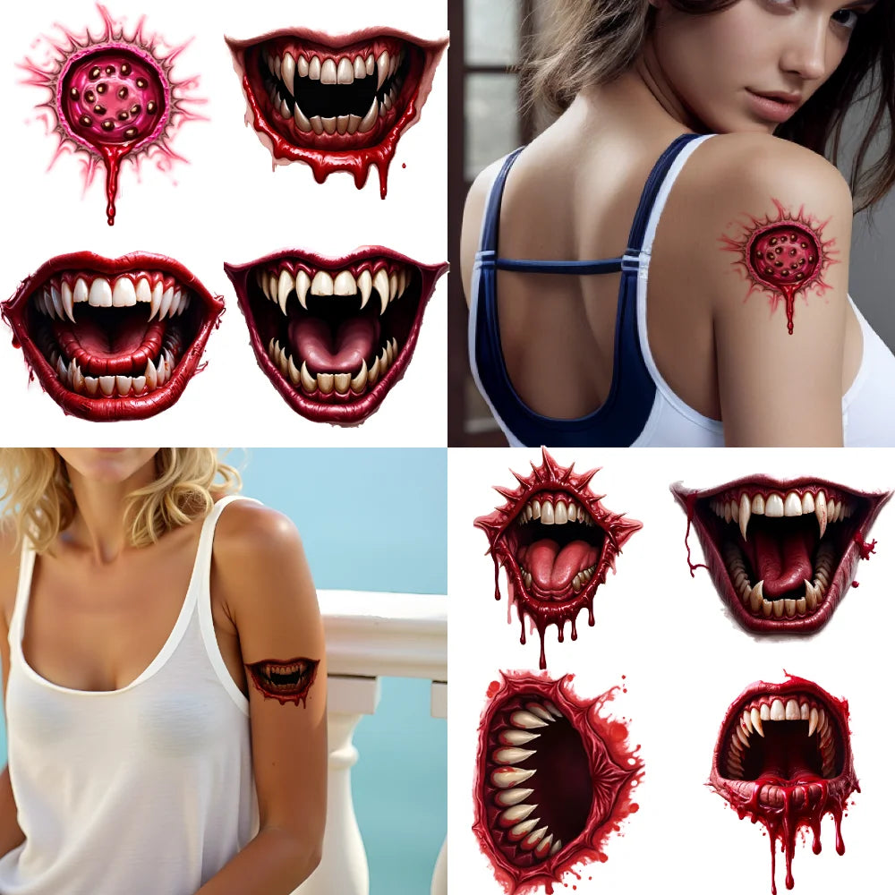 12-Pack Halloween Temporary Tattoos – 3D Waterproof Body Stickers