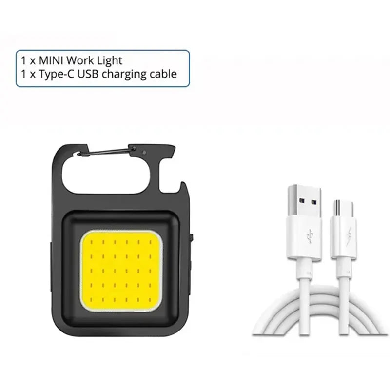 Mini COB Keychain Flashlight 600LM – 4 Modes, Magnetic, Rechargeable