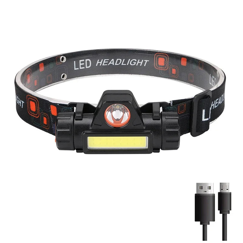 Rechargeable LED Headlamp – XPE COB Dual Light, Waterproof