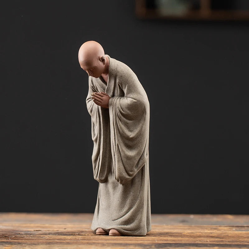 Chinese Zen purple sand little monk decoration home Buddha decorative arts and crafts teahouse tabletop ceramic incense tea pet Oasis Select C