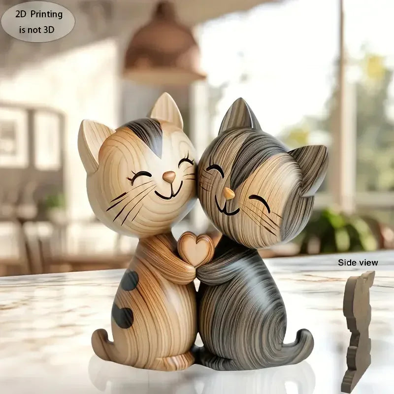 2D Flat Cat Wooden Kitten Dog Couple Sculpture Rabbit Enthusiast Gift Light and Dark Wood Grain Desktop Home Decoration New Oasis Select