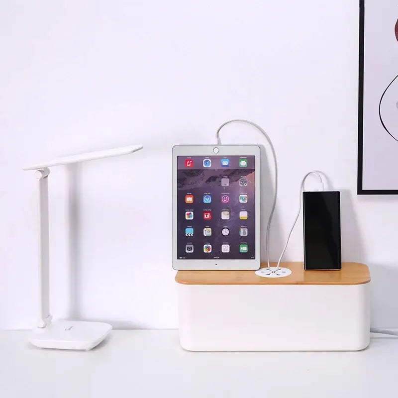 Wooden Cable Storage Box Dustproof Chargers Storage Container Multi Functional Sockets Hidden Box Home Organizer Accessories Oasis Select