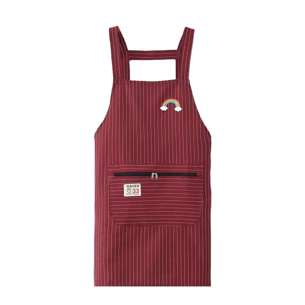 Kitchen Oil Resistant Aprons Striped Zippered Cotton Apron With Straps Breathable Apron Women's Dirt Resistant Work Clothes Oasis Select Red