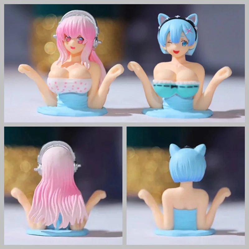 Sexy Kanako Chest Shaking Girls Car Ornaments Cartoon Kawaii Anime Statue Car Dashboard Sexy Doll Figurine Cute Car Decorations Oasis Select