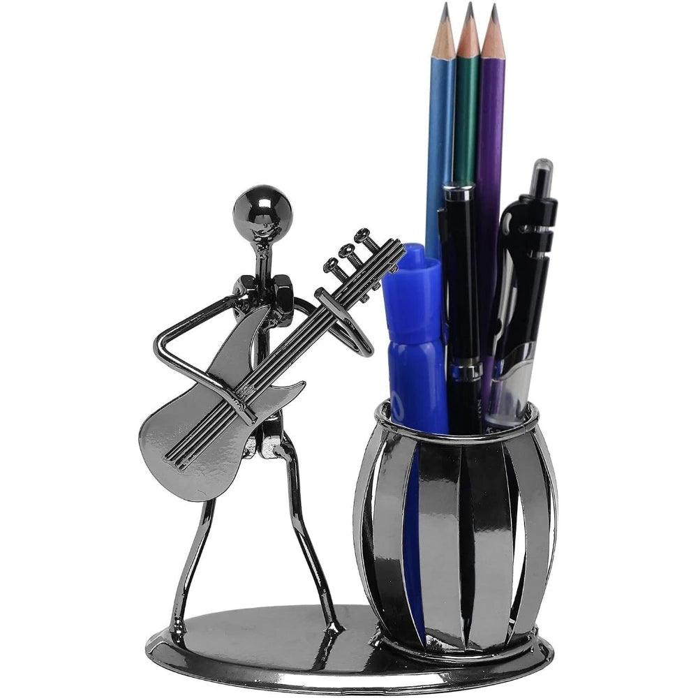 Iron Music Man Steel Pen Holder – Musical Art Metal Pencil Cup for Desktop, Office & Studio Decor, Unique Secretary Gift Oasis Select