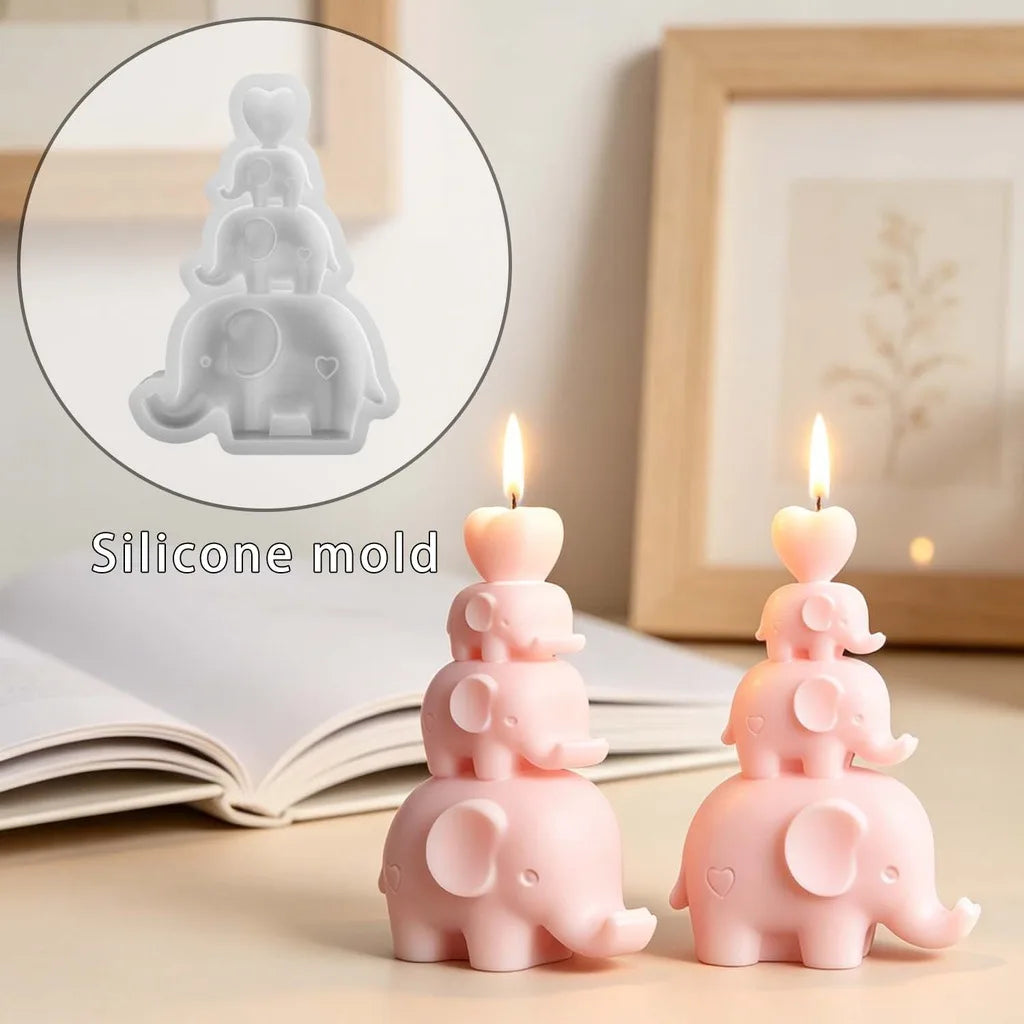 3-Tier Stacking Heart Elephant Silicone Mold for DIY Handmade Candle Resin Decorative Ornament Oasis Select