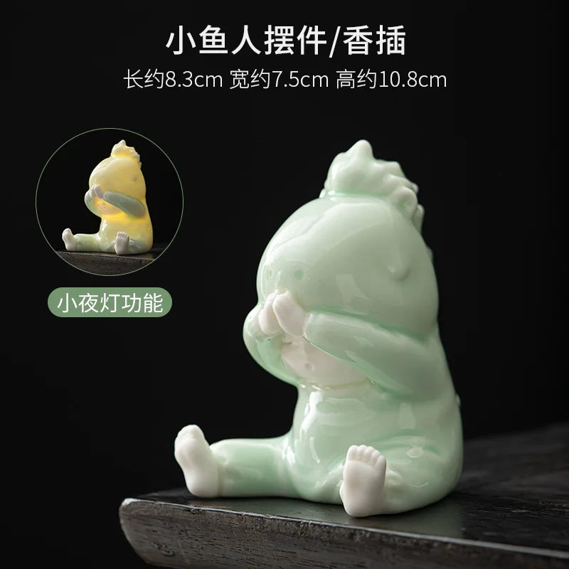 Cute Little Fish Ceramic Ornament New Chinese Style Fun Tea Pet Pen Holder Home Indoor Incense Holder Incense Burner Oasis Select incense Holder