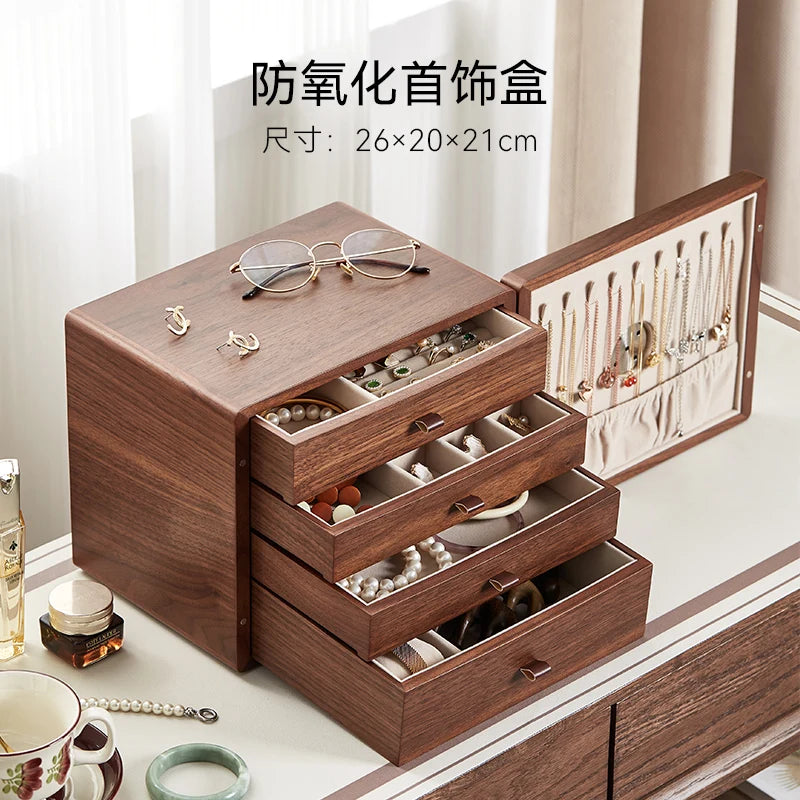 2024 New Large-capacity Wooden Jewelry Box Storage Cabinet New Chinese High-end Gold Jewelry Storage Box Oasis Select C