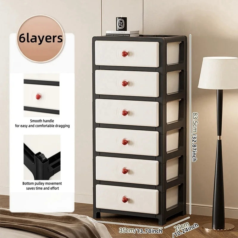 13.8 Inch Drawer Storage Cabinet,3-6 Tier with Bottom Wheels,Large Capacity Multi-Color Combos for Clothes/Snacks/Toys Oasis Select 6-Black-Red