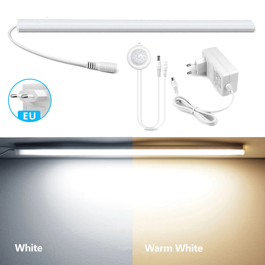 DC12V LED Light Bars Bedroom Night Induction Lamp 30CM/40CM/50CM PIR Motion Sensor For Kitchen Stair Hallway Lighting White/Warm Oasis Select 50cm White EU Plug