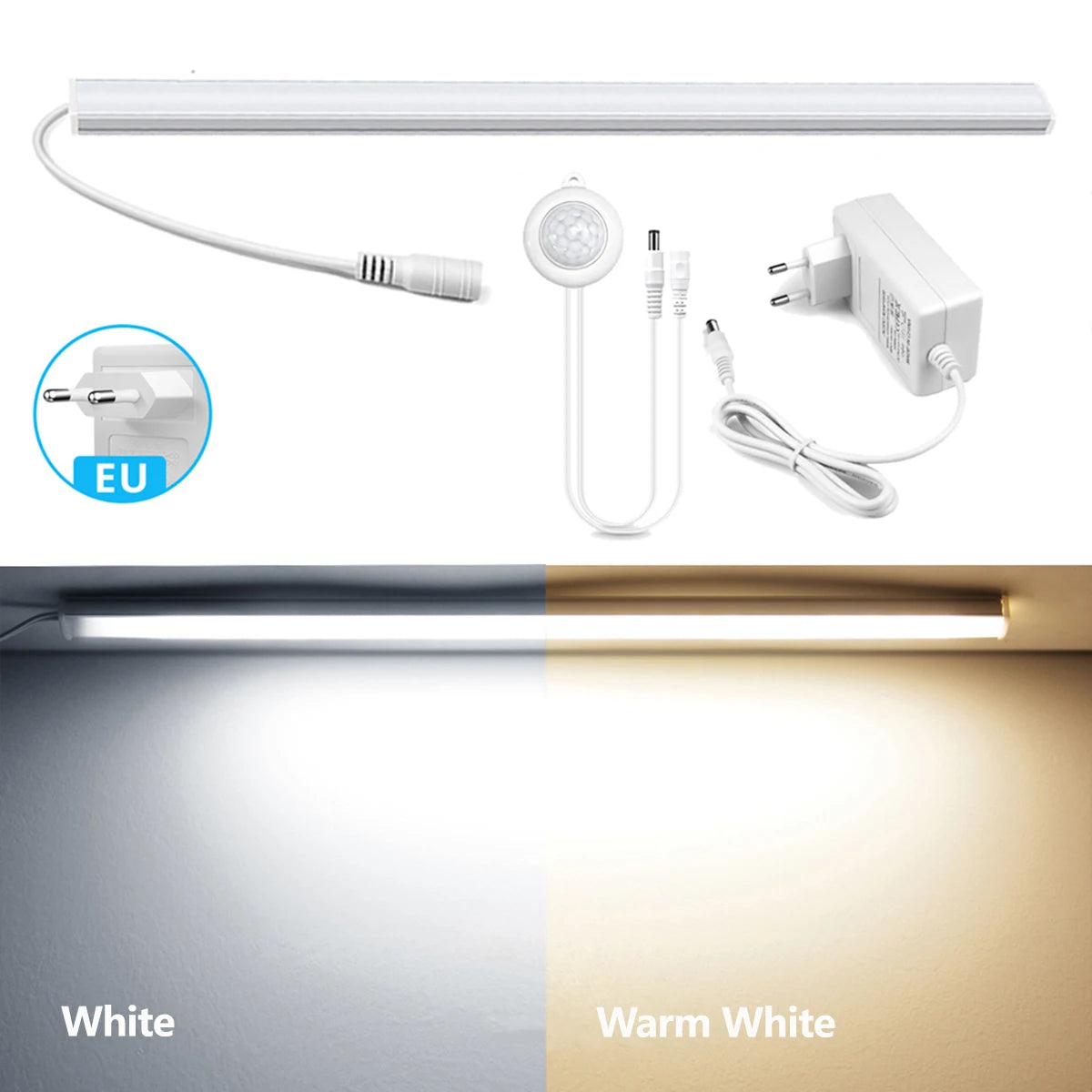 DC12V LED Light Bars Bedroom Night Induction Lamp 30CM/40CM/50CM PIR Motion Sensor For Kitchen Stair Hallway Lighting White/Warm Oasis Select 50cm White EU Plug