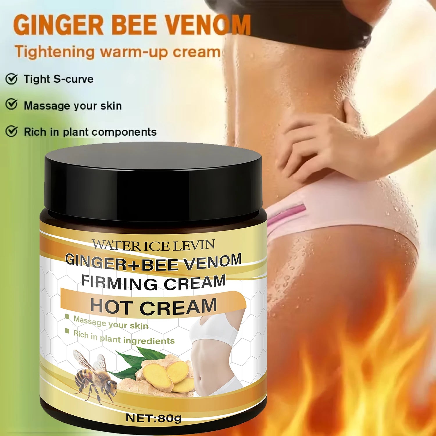 Ginger & Bee Venom Hot Firming Cream – Pre-Workout Body Lotion Body Firming Cream Oasis Select