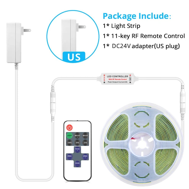 DC24V COB Led Light Strip with RF Controller,Support Adjusting brightness Lamp Tape for Kitchen, Restroom Those Places Oasis Select USA Power Plug White 1m