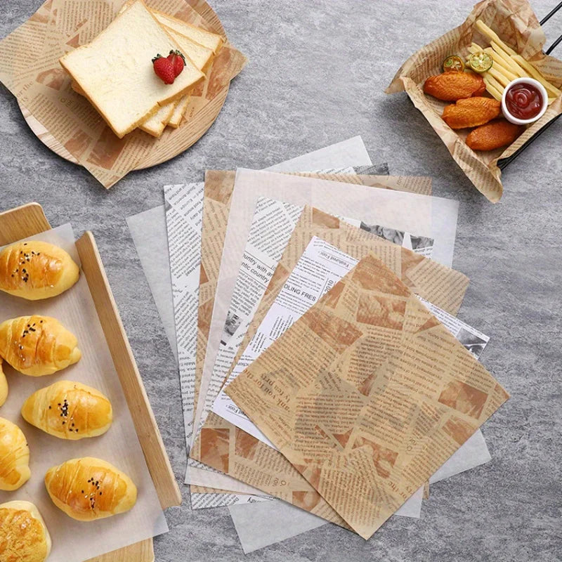 50PCS Greaseproof Baking Paper Liners Food Safe Tray Inserts Disposable Parchment Sheets for Snacks Burgers Bakery Kitchen Use Oasis Select