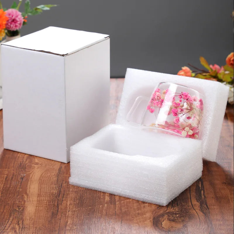 Double-Walled Glass Coffee Cup, Built-In Real Flower Design,Transparent Glass Coffee Cup for Hot & Cold Beverages, Tea, Latte Oasis Select Pink-white 200ml