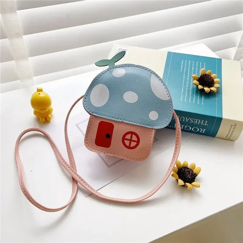 1-8PCS Cartoon Kids Bag Crossbody Sling Bag for Girls Mushroom Design Shoulder Purse Childrens Wallet Casual Korean Style Tote Oasis Select Blue 8PCS