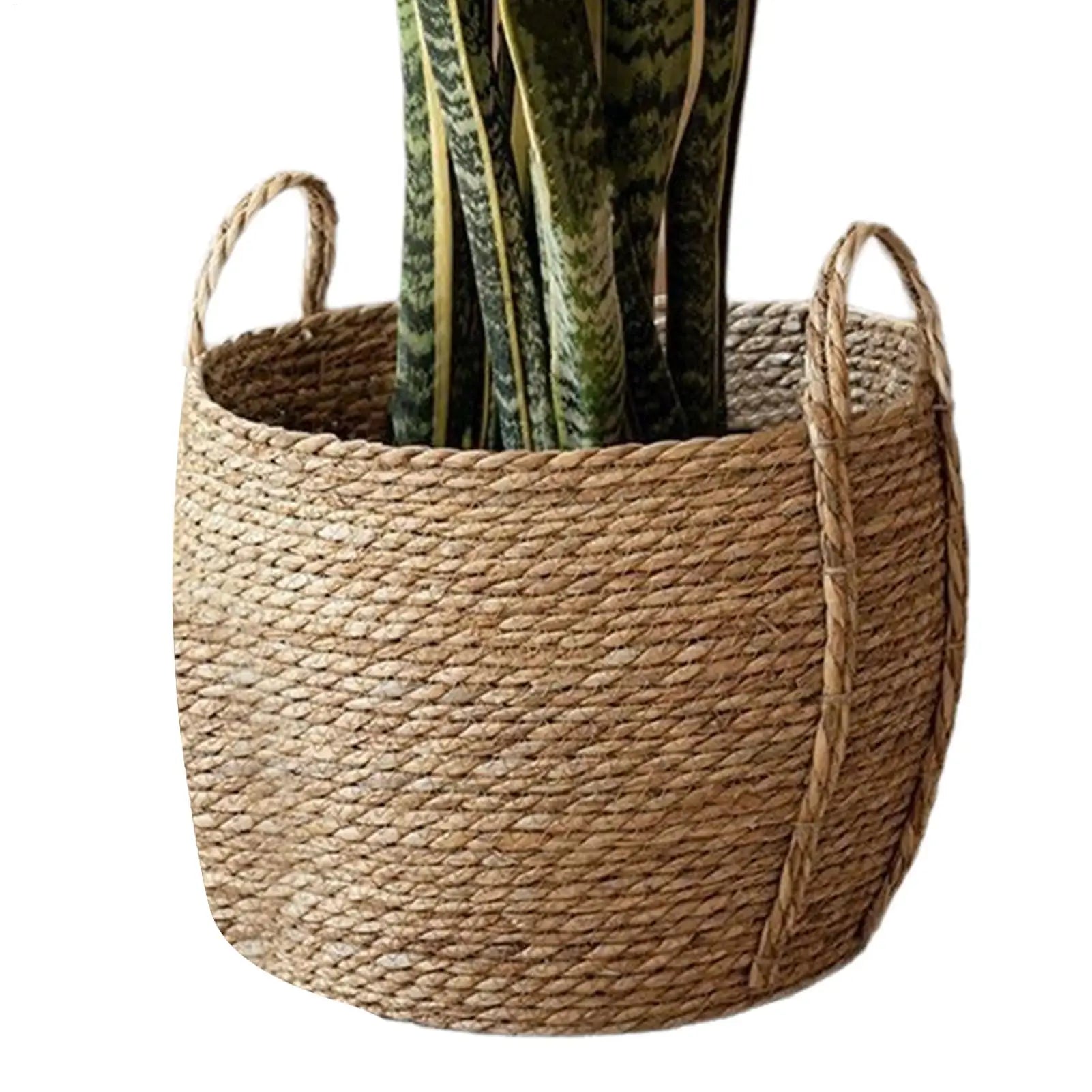 Rattan Planter Basket Floor-Standing Flower Pot with Handle Woven Plant Basket for Indoor Farmhouse Garden Living Room Dorm Home Oasis Select