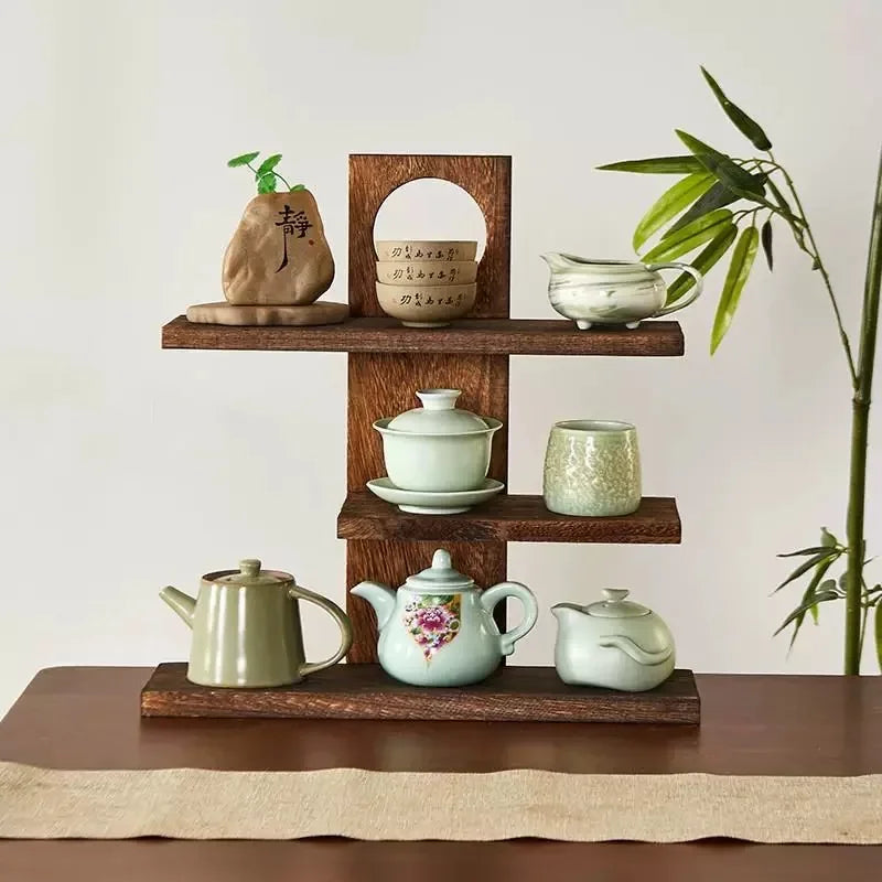 1pcs Tier Display Stand Hollow Window Design Storage Rack For Teaware Ornament Tea Cup Pot Decor Desktop Organizer Oriental Oasis Select