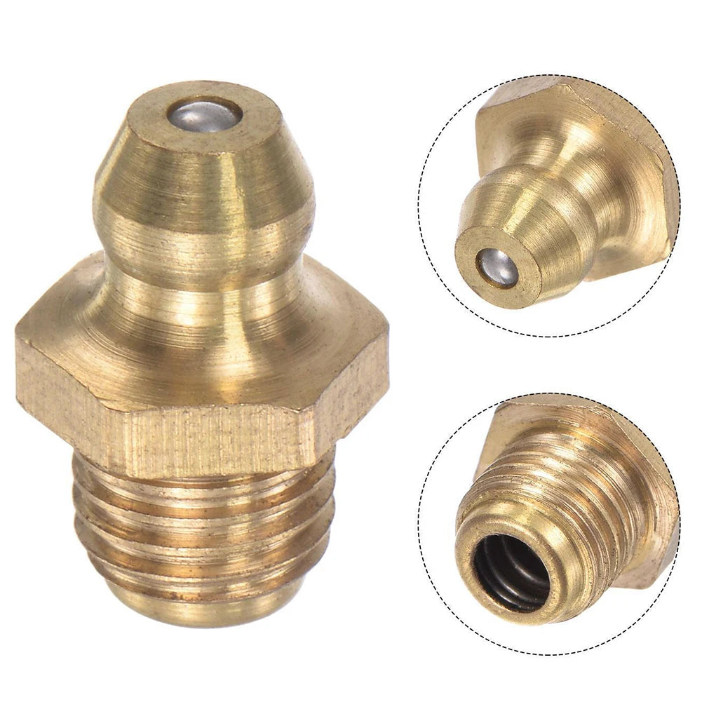 5Pcs Brass Straight Hydraulic Grease Fitting Accessories M8X1mm Thread Grease Fitting Nipple ﻿Car Filling Tools Oasis Select