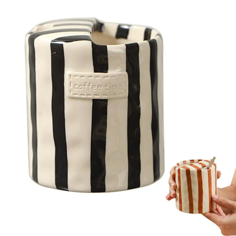 Modern Striped Ceramic Coffee Cup Hand Painted Simple Flower Tea Cup Home Breakfast Milk Mug Couple Mug Birthday Gift Home Decor Oasis Select 301-400ml Black