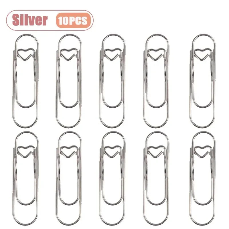 10-100PCS Heart Shaped Notebook Clips Creative Bookmark Page Holders Metal Pen Clips for Journal Planner Office Supplies Oasis Select Silver-10PCS