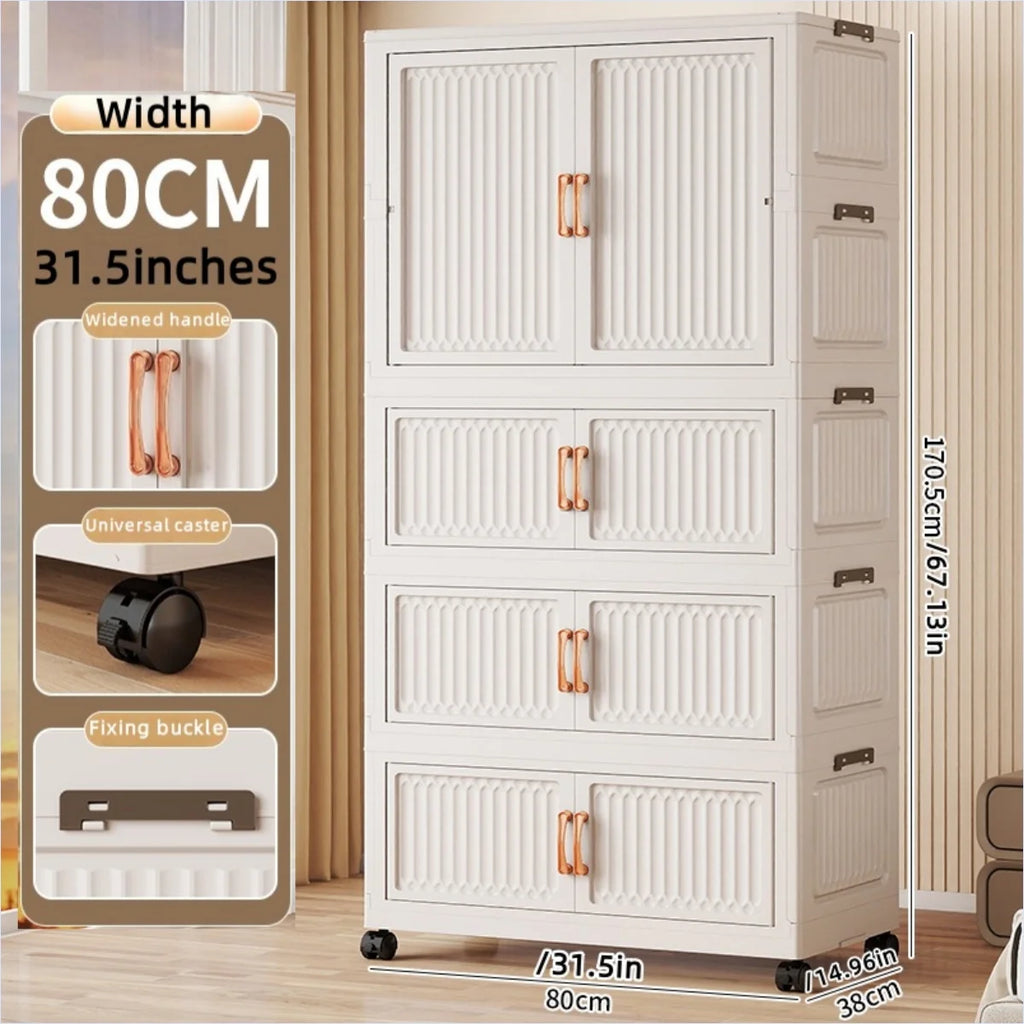 80cm Foldable Double-Door Wardrobe-No Assembly Portable Closet, Large Capacity Storage for Bedroom/Living Room (Clothes/Quilts) Oasis Select 1Large 3Small White